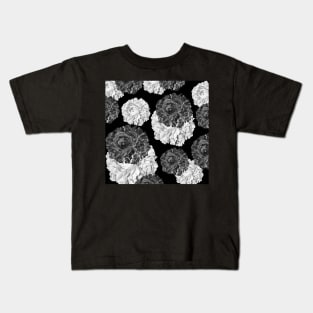 CABBAGE ROSES GRAY AND BLACK SHABBY CHIC PATTERN Kids T-Shirt